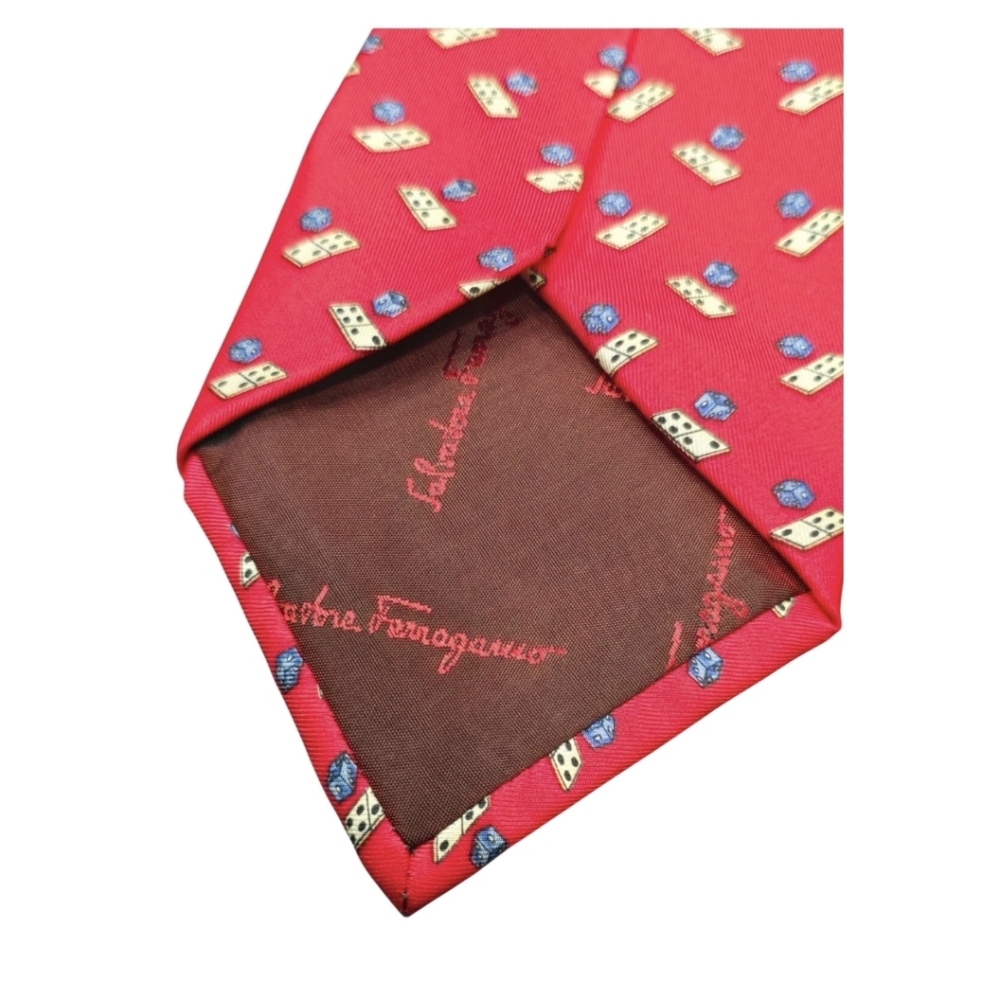 Salvatore Ferragamo Mens Designer Whimsical Dice Domino Game Motif Silk Neck Tie - Picture 6 of 7